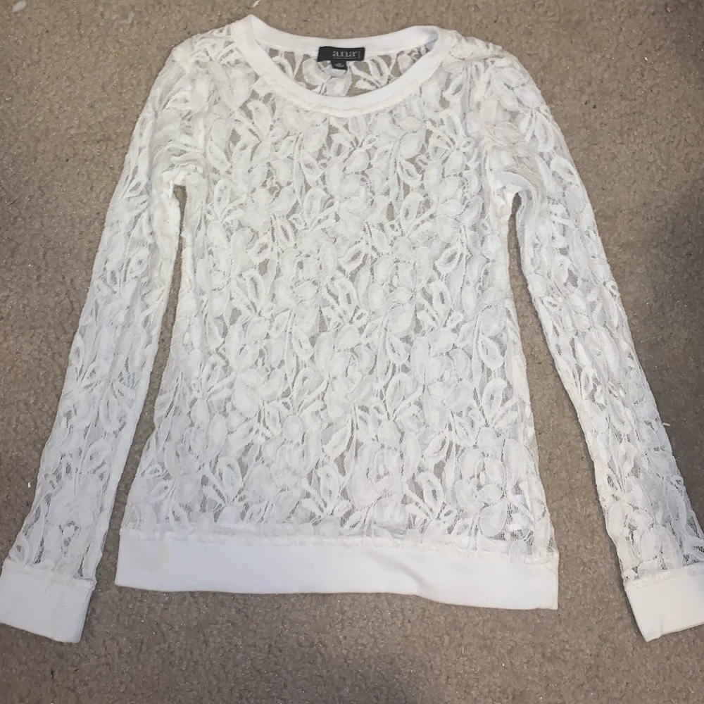 a.n.a. • White Mesh Flower Lace Print Long Sleeve